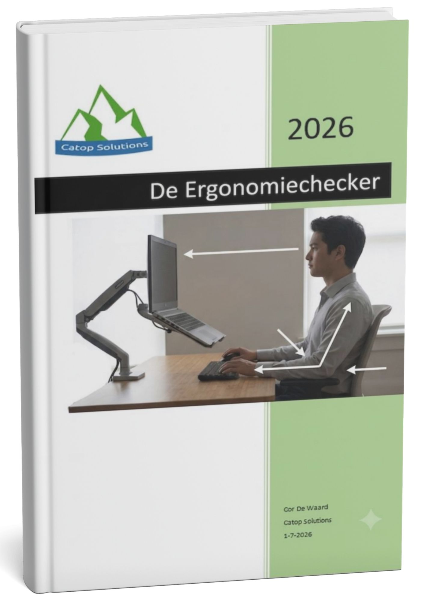 Persoon die de ergonomiechecker gebruikt om de werkplek te controleren op een goede houding en verlichting