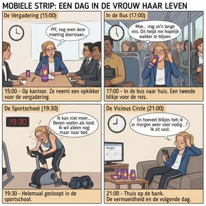 Ministrip verhaal over vermoeidheid wegwerken met Energiedrank